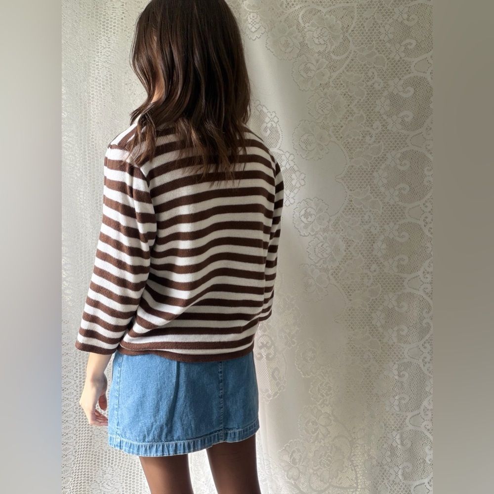 Vintage Striped Floral Beaded Knit Sweater V Neck Soft 90s Cottage - Picture 5 of 16